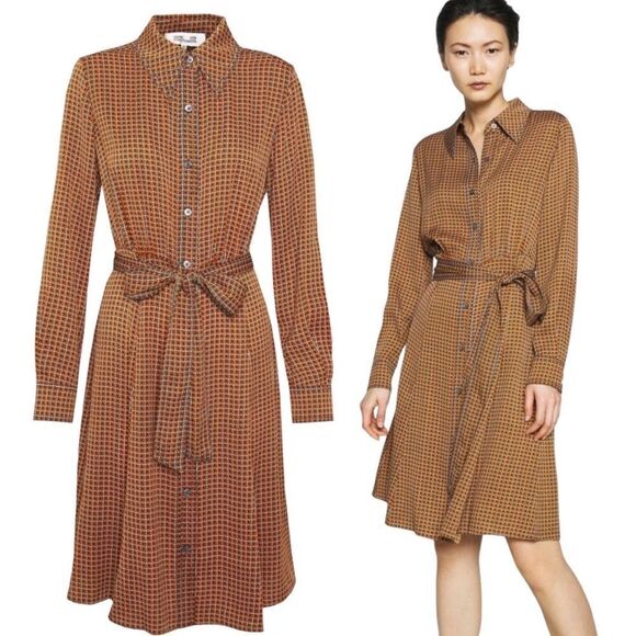 Diane Von Furstenberg Geometric Wrap Dress 
Tigress belted DVF Mocha Mousse XS - Picture 1 of 17